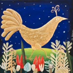 L'uccello d'oro, 2016, tecnica mista su tela, cm 40x40, collezione privata